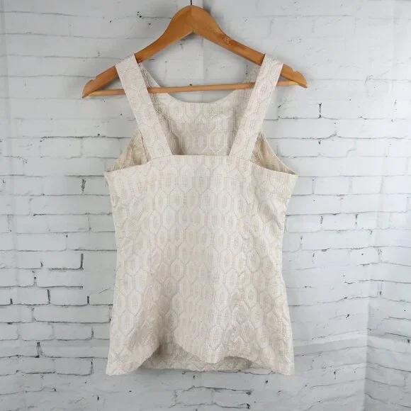 BANANA REPUBLIC TAN & WHITE DESIGN SLEEVELESS HIGH NECK TOP SIZE 6 - Picture 6 of 8